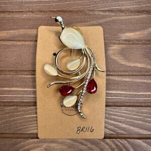 Beautiful Peacock Pin White Red Jewelry Brooch Fashion Jewelry FAST SHIP